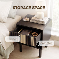 Modern Bedside Table with Drawer and Open Shelf, Sofa Side Table for Bedroom Living Room, Set of 2, Black