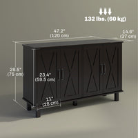 Kitchen Sideboard Cabinet with 4 Barn Doors and 2 Adjustable Shelves, Buffet Table for Living Room, Hallway, Black