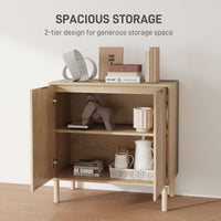 Accent Cabinet with Doors & Adjustable Shelf, Freestanding Console Cabinet with Wood Legs, Elevated Base for Living Room, Oak