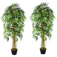 Set of 2 5FT Artificial Tree Bamboo Tree Fake Plants in Pot for Home Office Living Room Decor, Green