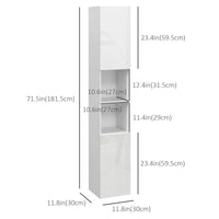 Tall Bathroom Cabinet, High Gloss Storage Cabinet with Doors and Adjustable Shelves, 11.8" x 11.8" x 71.5", White