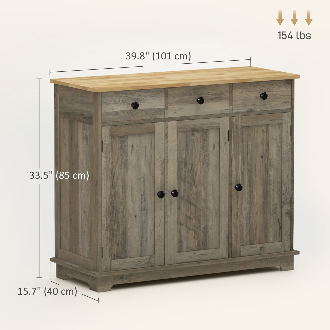 Modern Sideboard, Buffet Cabinet with Storage Cabinets, Drawers and Adjustable Shelves for Living Room, Washed Grey