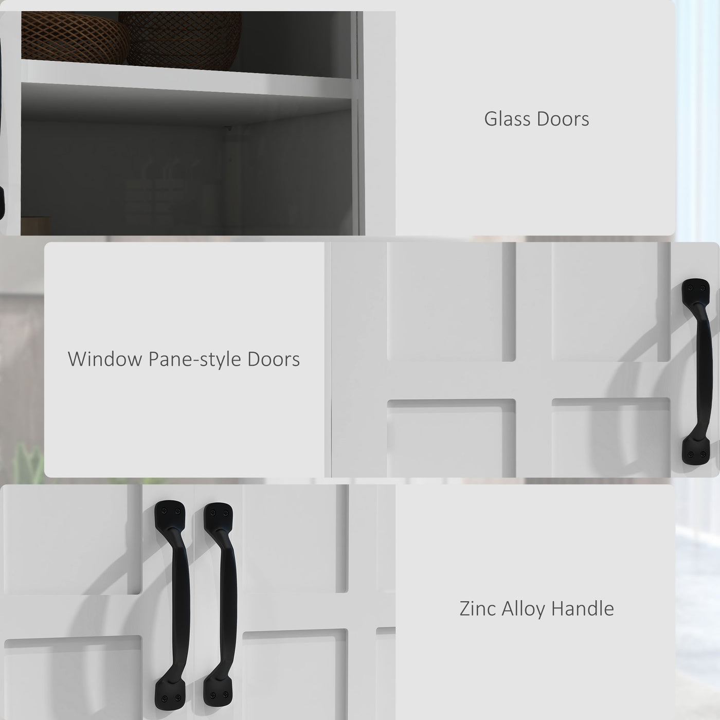Modern Sideboard Cabinet, Freestanding Sideboards and Buffets with Glass Doors, 4-tier Shelving and Adjustable Shelves