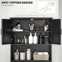 Modern Over The Toilet Storage, Bathroom Cabinets Over Toilet with Open Shelves and Double Door Cabinet, Black