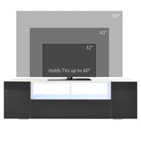 TV Stand for TVs up to 60", TV Unit with LED Lights, Storage Shelves and Cupboards, 53.9" x 13.8" x 16.5", Grey