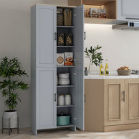 67" 4-Door Kitchen Pantry Cabinet, Freestanding Storage Cabinet Cupboard with Adjustable Shelves, Grey