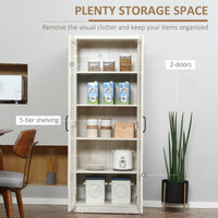 63" Kitchen Storage Cabinet, 5-tier Pantry Cabinet with Doors and Adjustable Shelves for Dining Room, Distressed White
