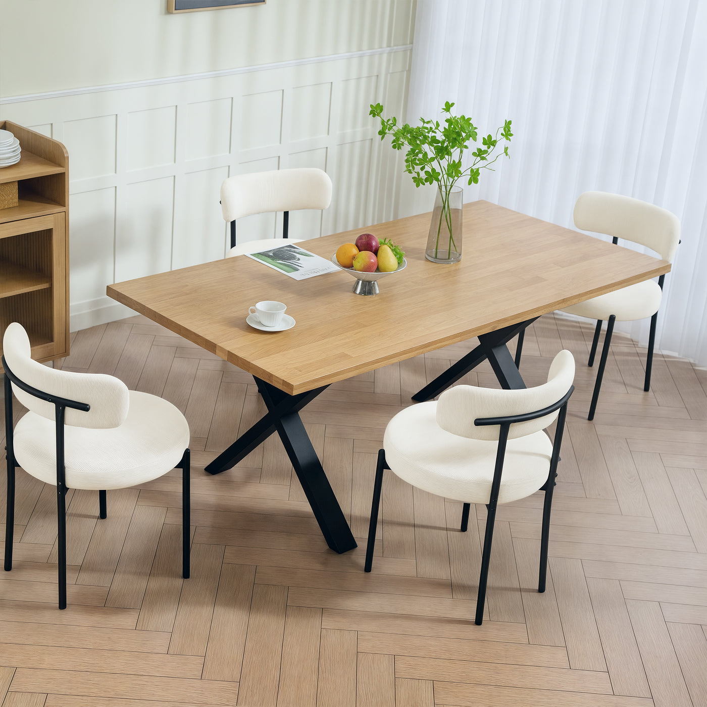 4 Pieces Kitchen Chairs, Modern Dining Chairs with Corduroy Upholstery and Steel Legs for Living Room, Beige