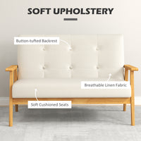 45" 2 Seat Sofa, Upholstered Two Seater Couch with Rubber Wood Legs for Bedroom, Living Room, Beige