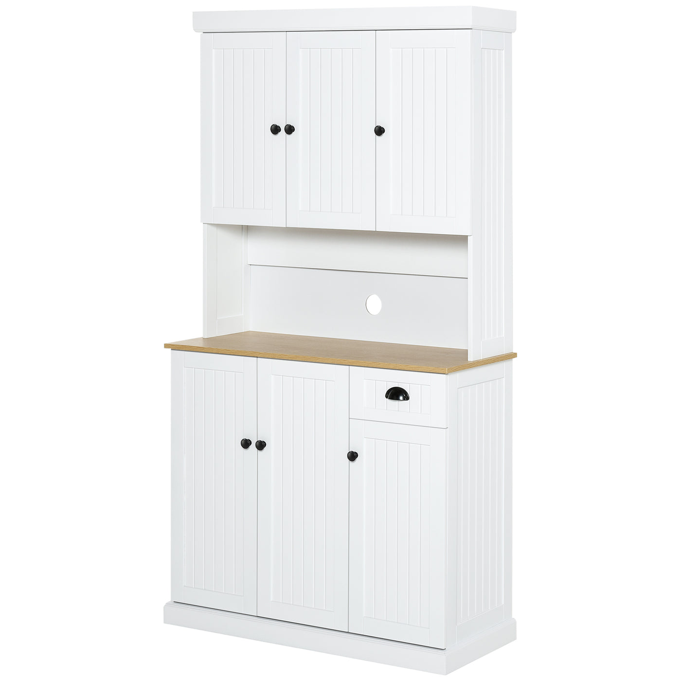 71" Kitchen Pantry Buffet with Hutch Storage Cabinet Microwave Oven Stand with Drawer, White, Oak