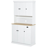 71" Kitchen Pantry Buffet with Hutch Storage Cabinet Microwave Oven Stand with Drawer, White, Oak