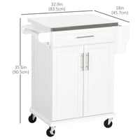 Kitchen Island with Stainless Steel Top, Rolling Kitchen Cart on Wheels with Storage Drawer, Cabinet, Towel Rack and Spice Rack (White)