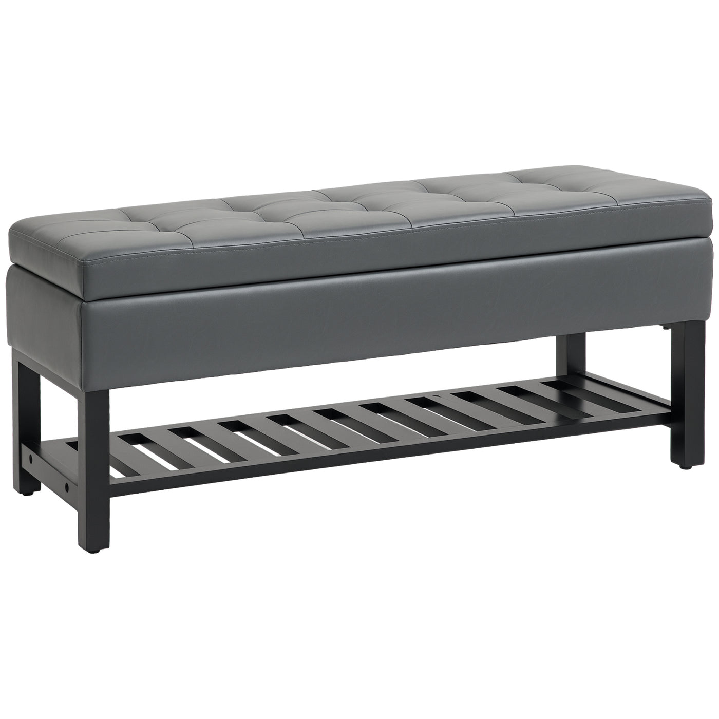 44" PU Leather Tufted Ottoman Shoe Bench Storage Chest Hallway Grey