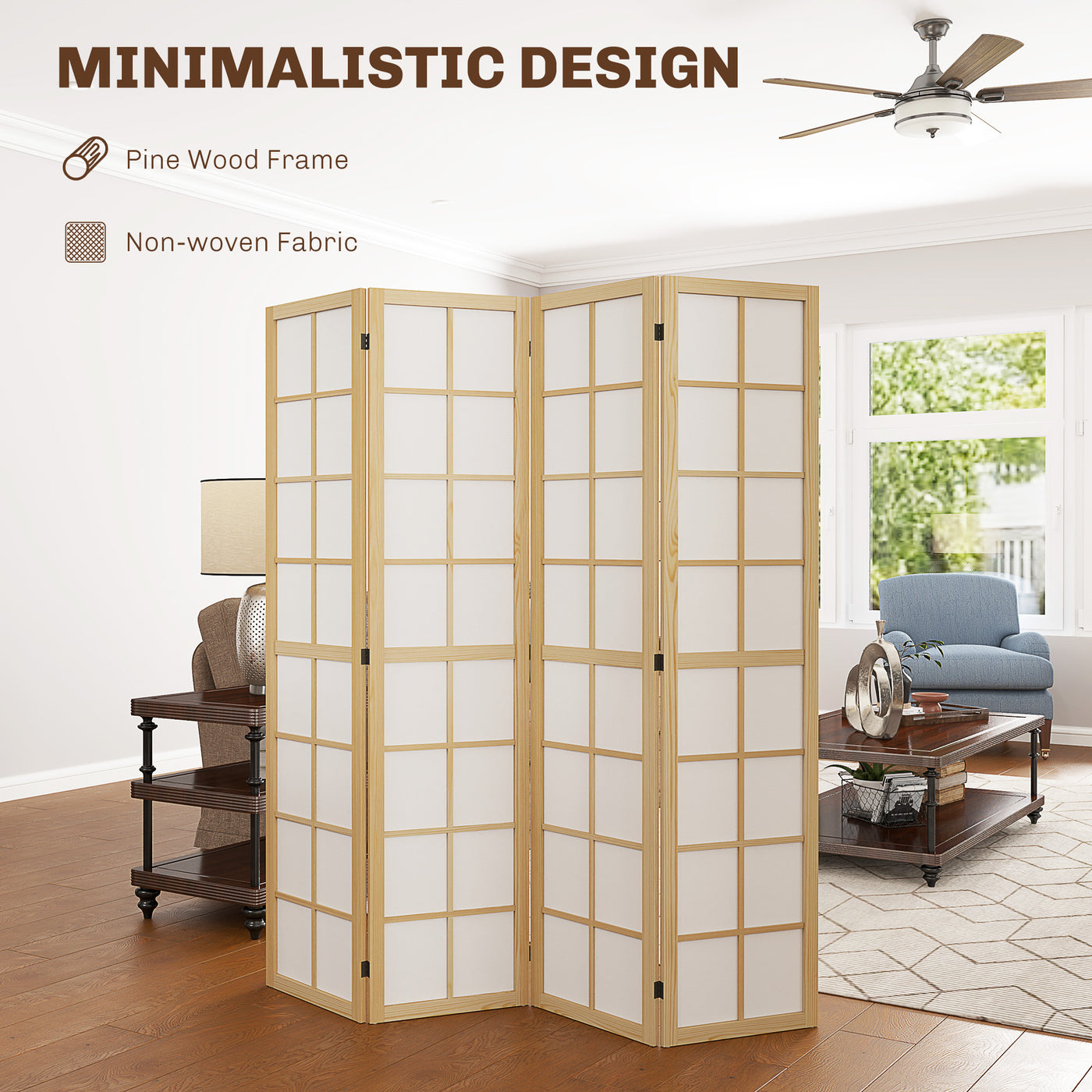 4 Panel Room Divider, 5.6 ft Folding Wall Divider Room Partition for Home Office, Bedroom, Living Room