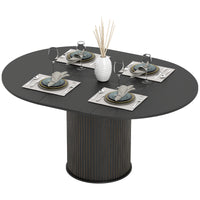 Extendable Kitchen Table for 6-8, 43.5"-59" Farmhouse Dining Table with Pedestal Base Black Wood Grain