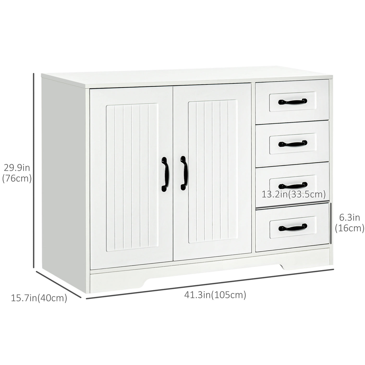 Modern Sideboard Buffet Cabinet with Drawers and Beadboard Door Cupboard Kitchen Storage Cabinet White