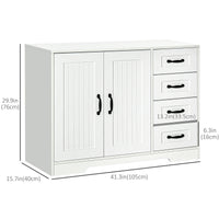 Modern Sideboard Buffet Cabinet with Drawers and Beadboard Door Cupboard Kitchen Storage Cabinet White