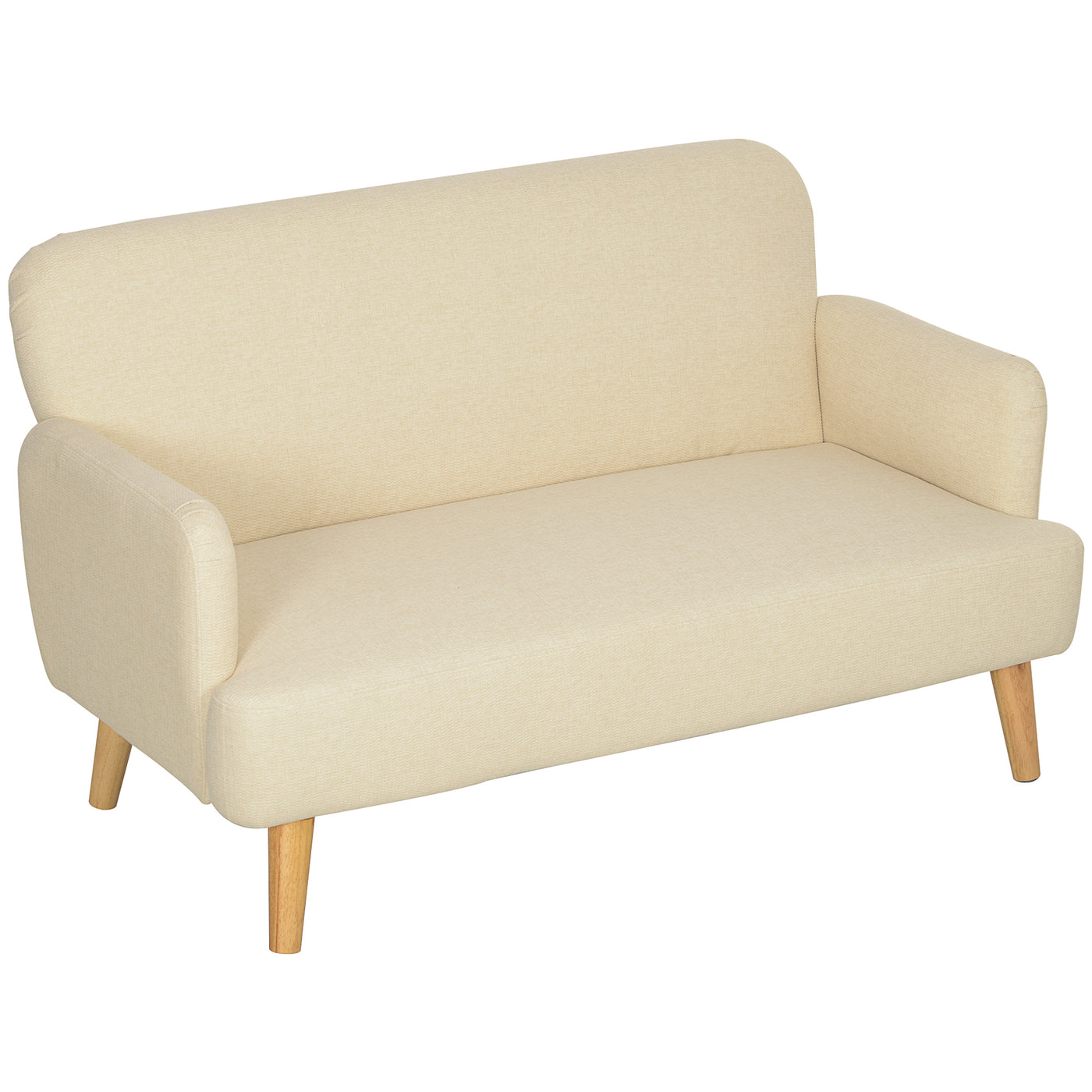 Velvet Feel Fabric 2 Seater Sofa, Small Sofa Loveseat with 8.3" Thick Padding and Wood Legs, Cream White