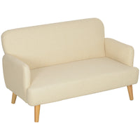 Velvet Feel Fabric 2 Seater Sofa, Small Sofa Loveseat with 8.3" Thick Padding and Wood Legs, Cream White