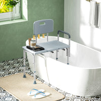 6-Level Adjustable Bath and Shower Transfer Bench Aluminum Chair with Non-Slip Feet, Armrest & Backrest Grey