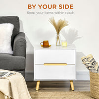 Nightstand, Bedside Table with 2 Drawers, Modern Side End Table with Solid Wood Legs for Bedroom, White
