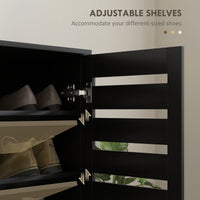 Shoe Storage Cabinet, Shoe Cabinet with 2 Slatted Doors for 15 Pairs of Shoes, Black