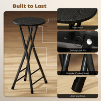 Set of 4 Foldable Barstools, Counter Height Bar Stools with Footrest and Steel Legs for Kitchen Island, Black