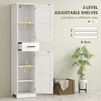 67" Tall Bathroom Cabinet, Narrow Bathroom Storage Cabinet with Drawer, Barn Doors and Adjustable Shelves, White