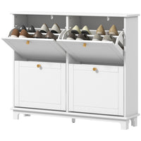 Modern Shoe Storage Cabinet, Narrow Shoe Cabinet with 4 Flip Drawers, Adjustable Shelves, 5 Legs for Entryway, White