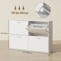 Flip Down Shoe Rack, Multi Cabinet, Wooden Shoe Shelf, Entryway, 4 Drawer Organizer, Freestanding Unit, White
