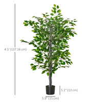 4.5ft Ficus Artificial Plant with Realistic Leaves, Potted Fake Tree for Home Office Indoor Decor, Green