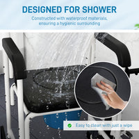 Rolling Shower Chair, Bedside Commode Chair with Wheels, Backrest, Arms, Flip Footrests for Seniors, Disabled, Black