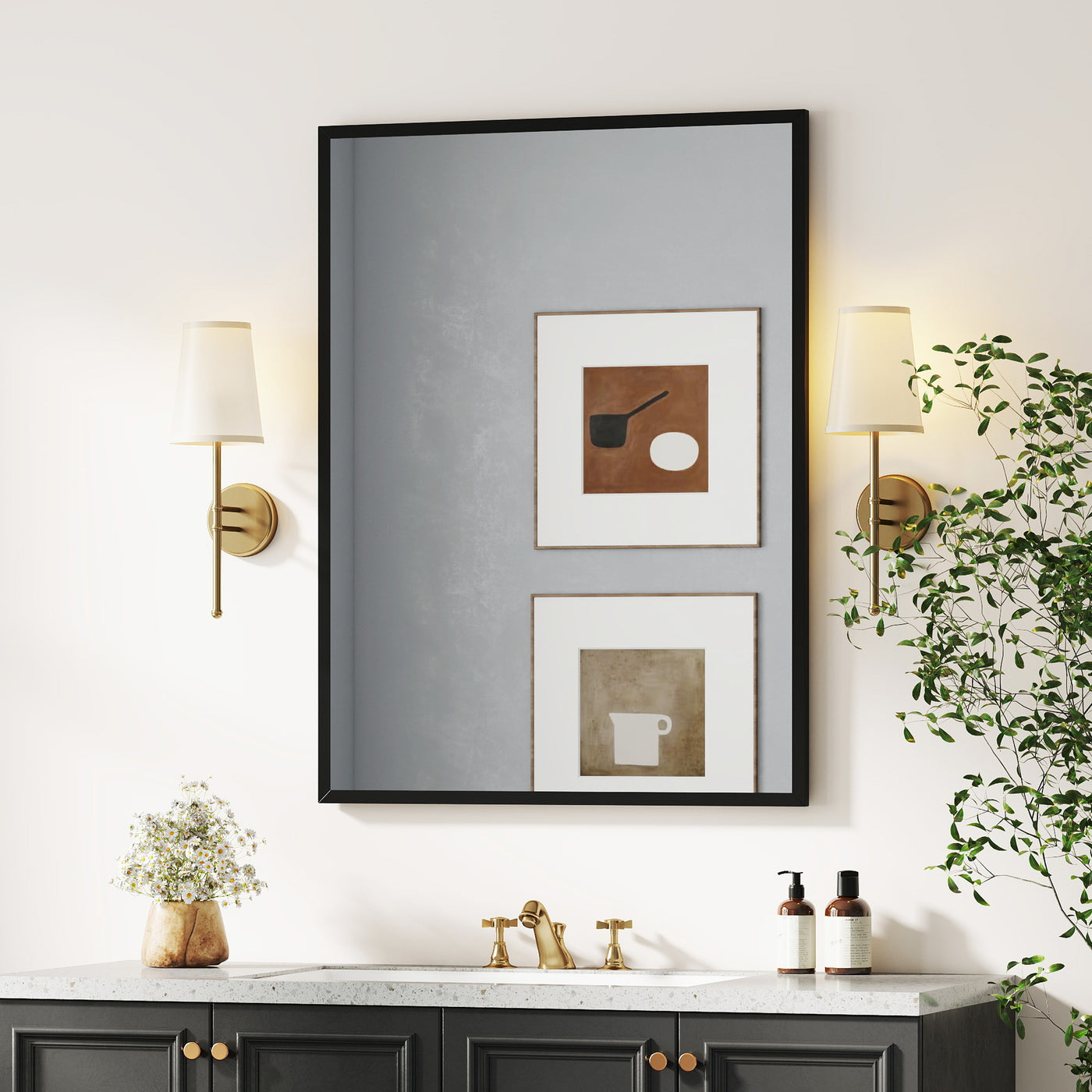 30" x 40" Bathroom Mirror for Wall, Rectangular Mirror for Living Room, Bedroom, Entryway, Black