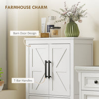 Farmhouse Bathroom Storage Cabinet, Bathroom Floor Cabinet with Barn Doors and Adjustable Shelf, White
