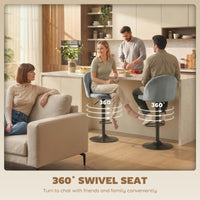 Bar Stools Set of 2, Swivel Counter Height Barstools with Footrest, Grey
