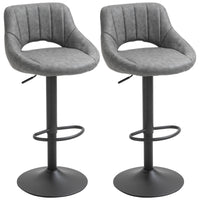 Bar Stools Set of 2, Swivel Counter Height Barstools with Adjustable Height and Cutout Back, Faux Leather Upholstered Bar Chairs with Round Metal Base and Footrest, Grey