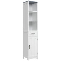 Tall Bathroom Storage Cabinet, Slim Bathroom Cabinet with 3 Tier Shelf, Drawer, Door, Freestanding Linen Tower, White