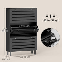 Narrow Shoe Storage Cabinet, 3 Flip Drawers, Adjustable Shelves, 18-24 Pairs Capacity, Black