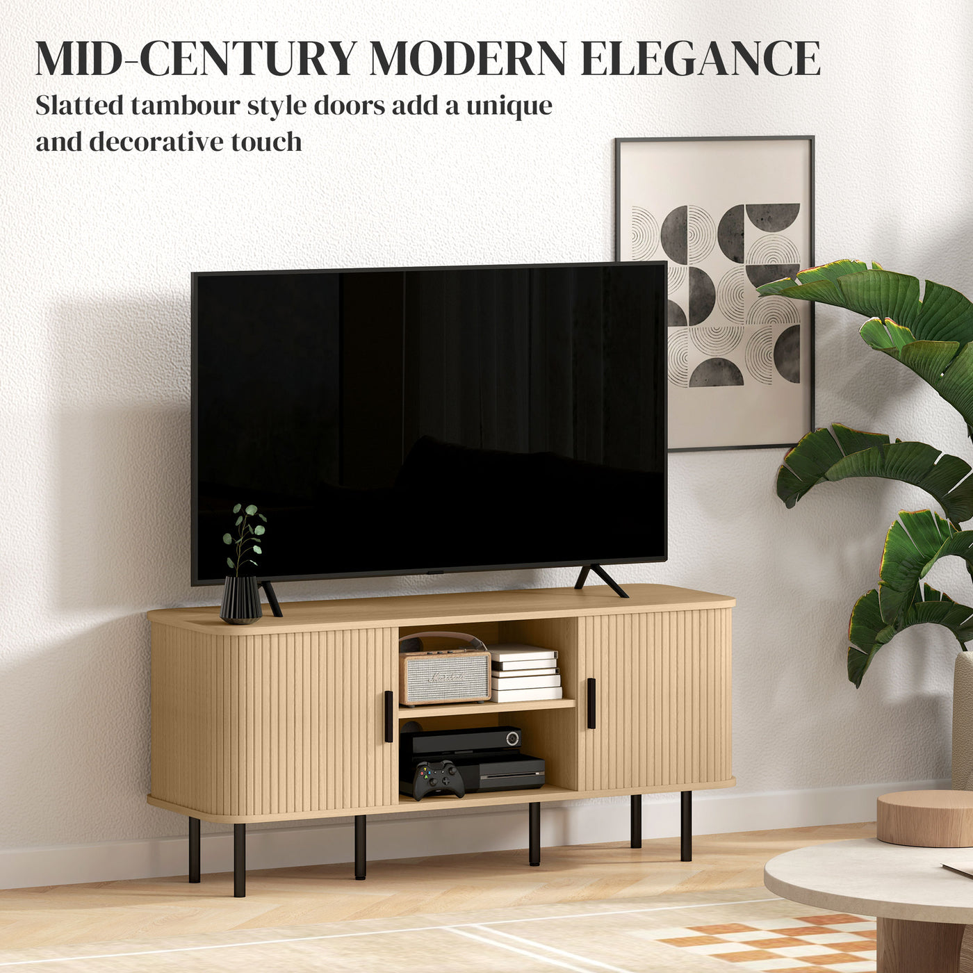 TV Stand Cabinet for TVs up to 55 Inches, TV Unit with Storage Shelves and Cabinets for Living Room, Oak Tone