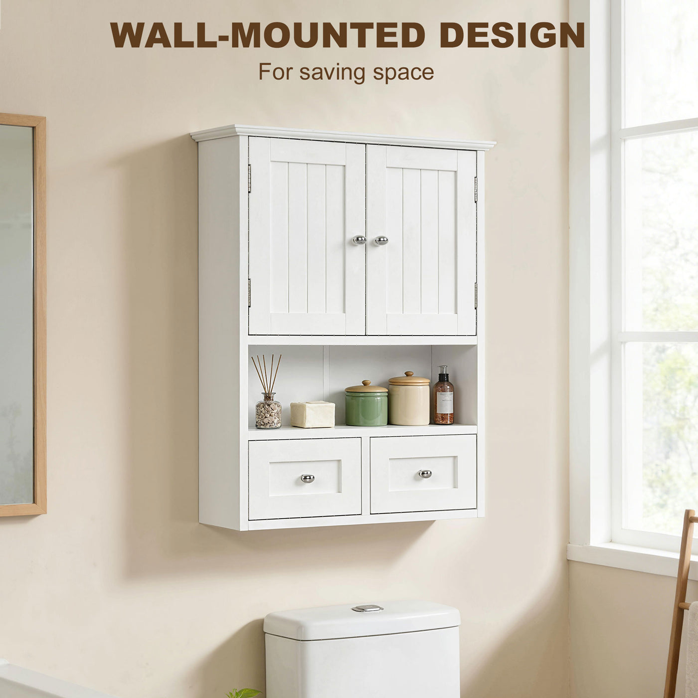 Bathroom Wall Cabinet, Medicine Cabinet, Over Toilet Storage Cabinet with Shelf and Drawers for Hallway, Living Room, White