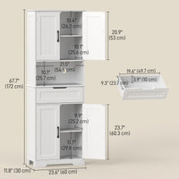 Kitchen Buffet with Hutch, 68" Tall Kitchen Pantry Cabinet with Small Open Counter, 4 Doors, Drawer, White