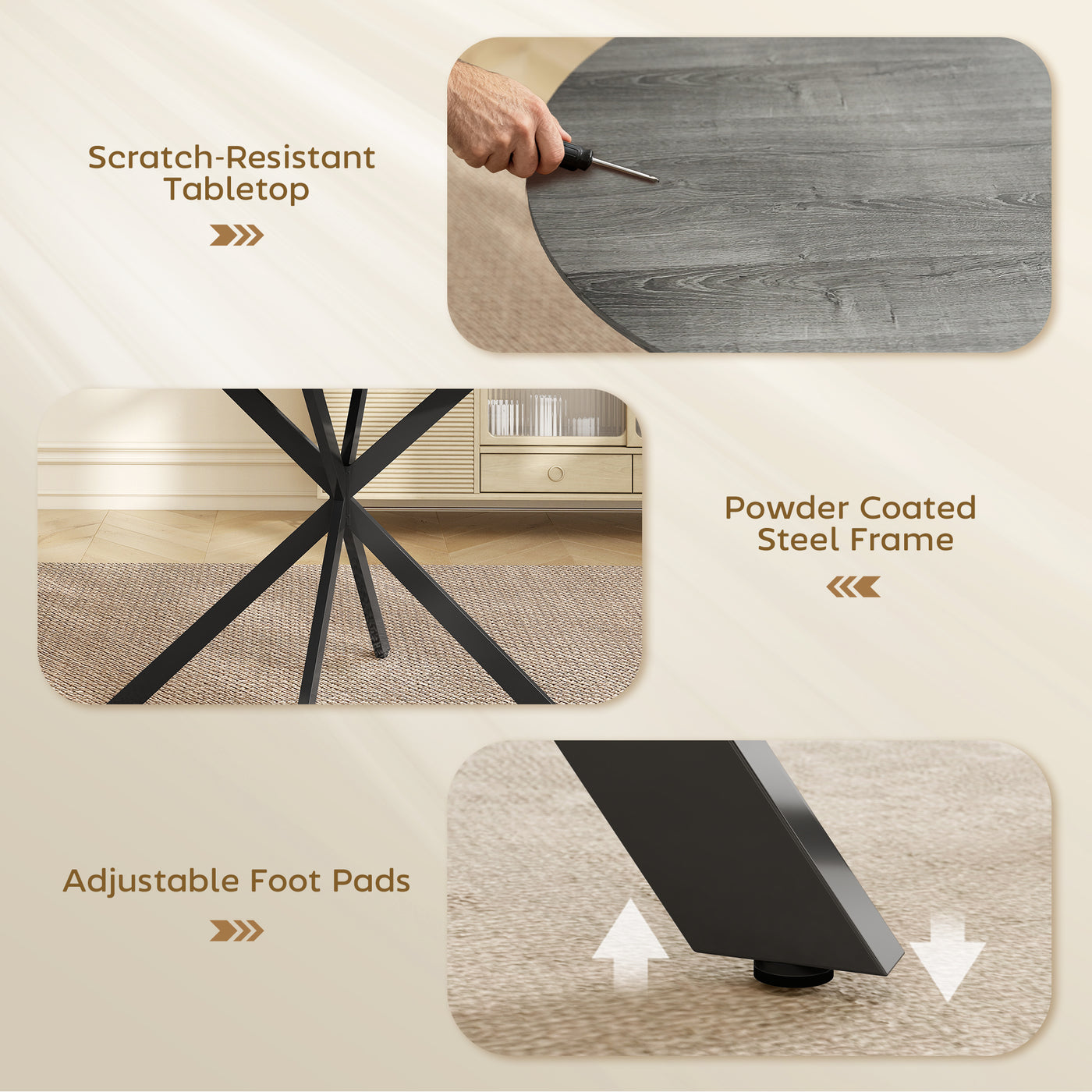 40" Round Kitchen Table for 4, Industrial Dining Table with Steel Legs for Dining Room, Distressed Grey