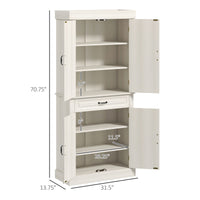 71" Freestanding Kitchen Pantry with 4 Doors and 2 Cabinets, Tall Storage Cabinet for Kitchen, Distressed White