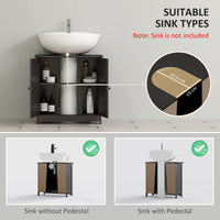 Bathroom Vanity, 24" Pedestal Sink Bathroom Vanity Furniture with 2 Doors and Shelf, Coffee