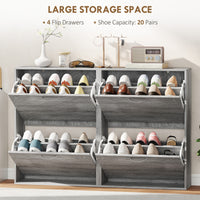 Shoe Storage Cabinet with 4 Flip Drawers, Narrow and Slim, 12-20 Pair of Shoes Organizer for Hallway, Entryway, Grey