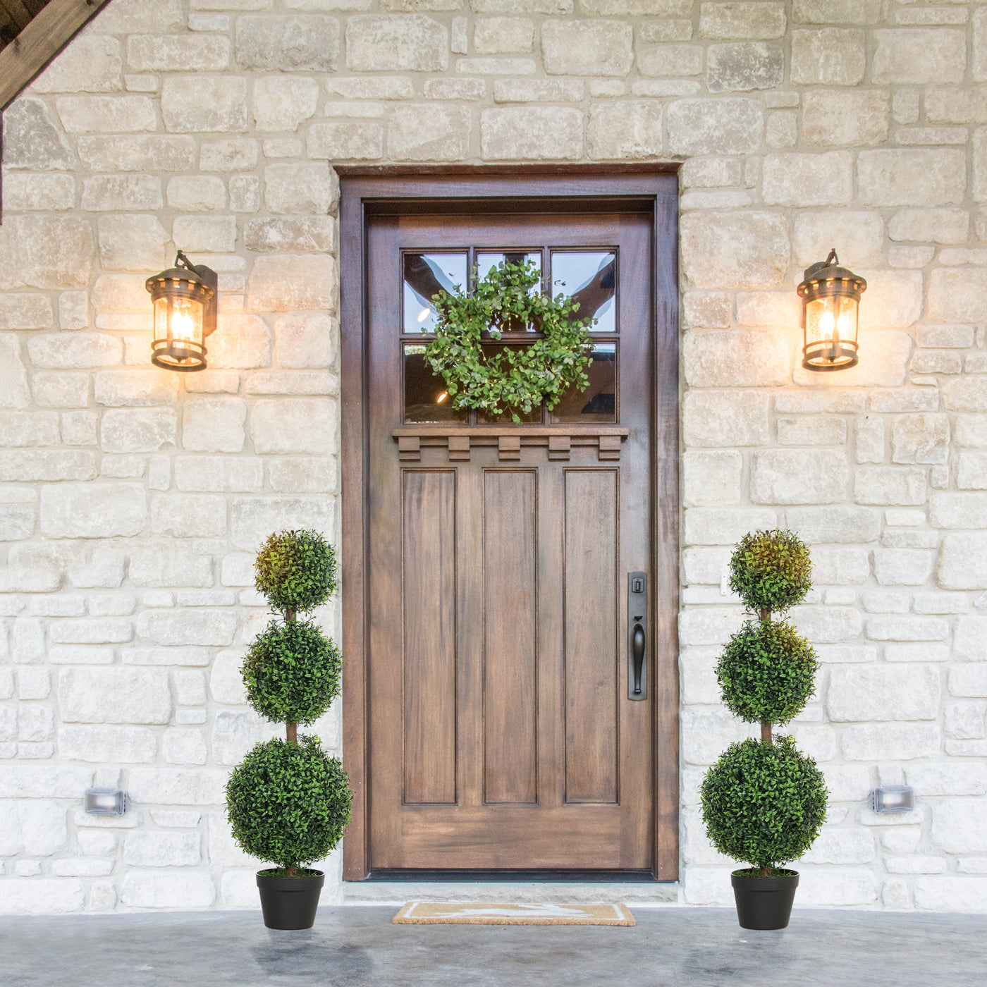 2 Pack 40" Artificial Trees, Boxwood Topiary Ball Trees with Pot for Indoor, Outdoor, Home Office, Living Room, Green