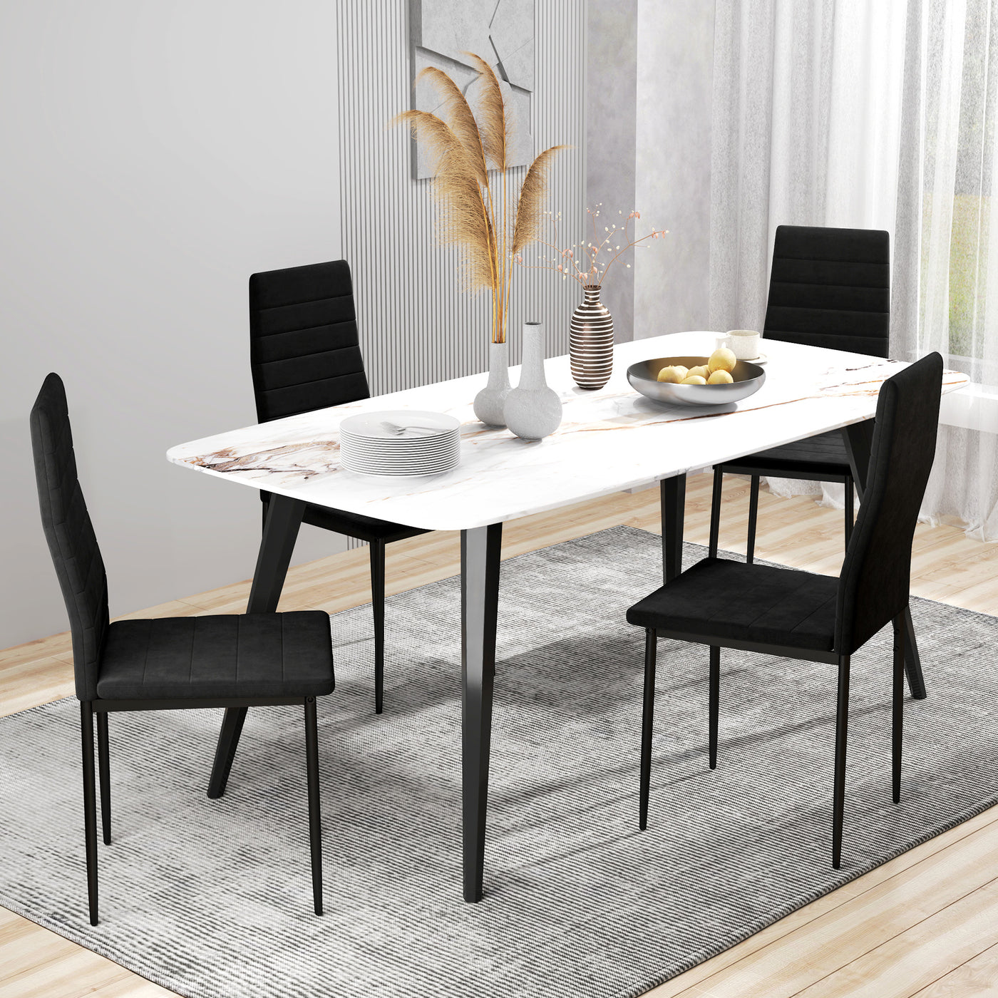 Modern Dining Chairs, Set of 4, High Back Upholstery and Metal Legs for the Living Room, Kitchen, Home Office, Black