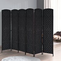 6ft Folding Room Divider, 6 Panel Wall Partition with Wooden Frame for Bedroom, Home Office, Black
