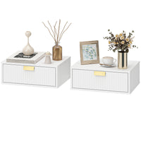 Modern Floating Nightstands Set of 2, Wall Mounted Bedside Tables with Wave Drawer White