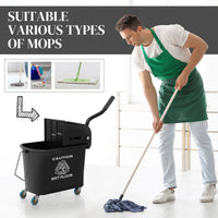 Compact Mop Bucket with Wringer, Mop Bucket on Wheels, 5 Gallon, Separate Dirty and Clean Water, Black